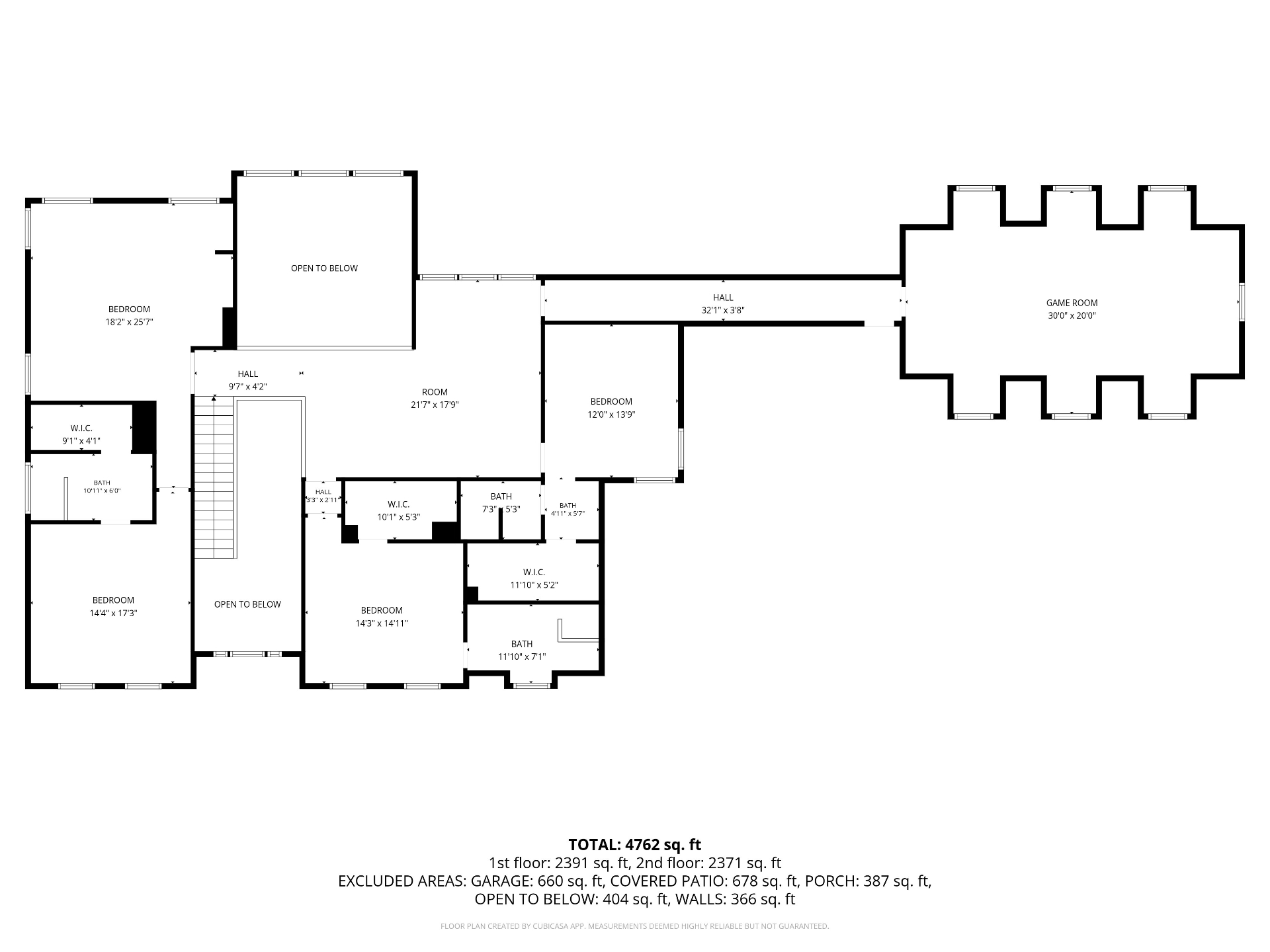 Four additional bedrooms with walk-in closets and baths, central room, hall, and oversized game room.
